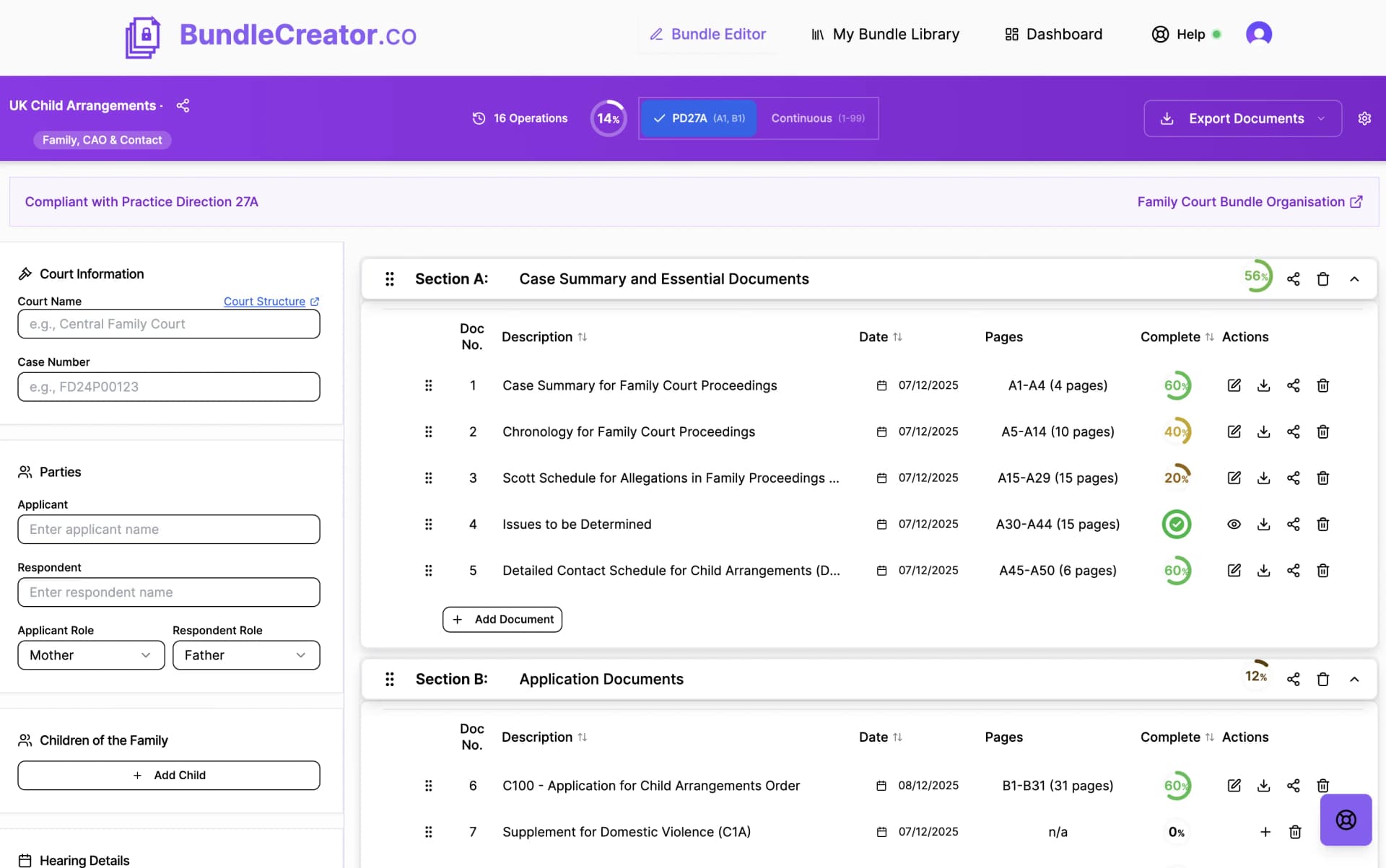 BundleCreator court bundle software UK - online court bundle creator interface